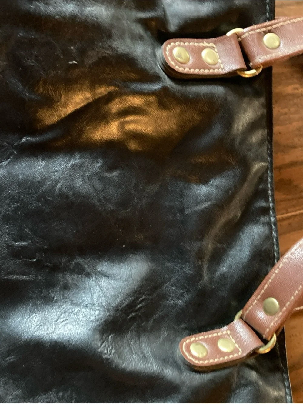 Intake 80-90s capezio Black Leather Tote hobo shoulder bag with Brown Straps